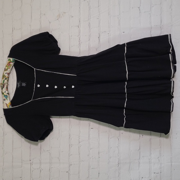 Thorn & Fable Black Goth Style Heart Button Babydoll Dress Womens Size Small - Picture 3 of 13